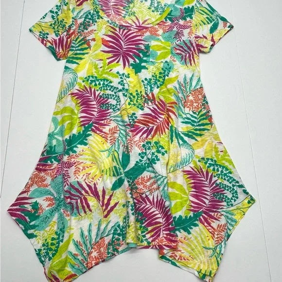 Fresh Produce Tropical Leaf Print Tunic Top Women’s S Asymmetrical Bottom - Picture 13 of 14